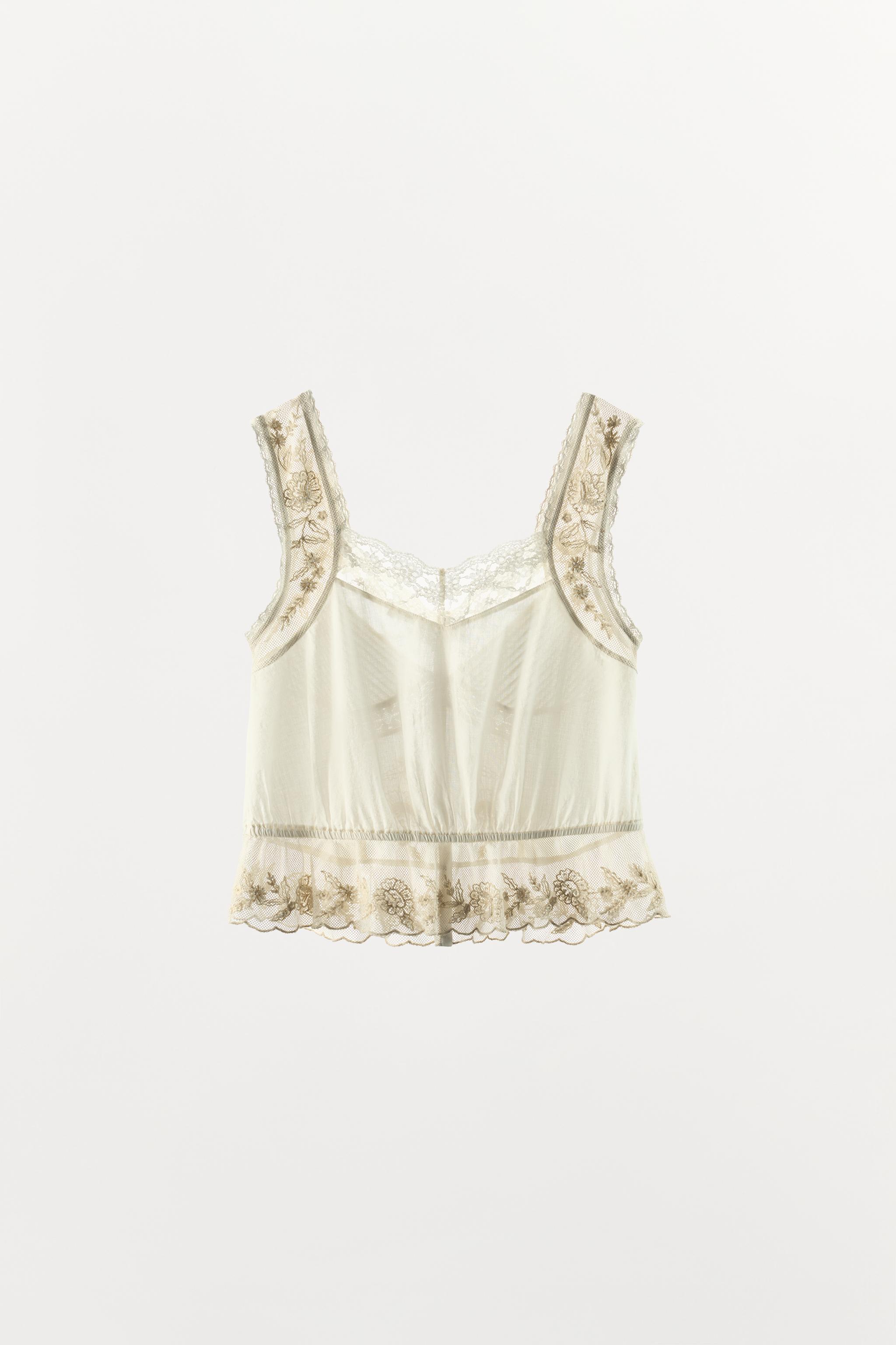 PLEATED BEADED EMBROIDERED TOP